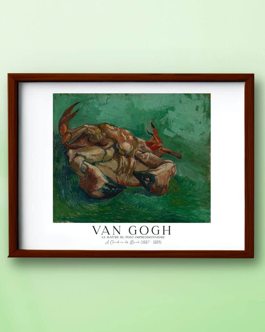 "Crab on its Back" by Vincent van Gogh. A captivating still life painting depicting a crab lying upside down with intricate details and vibrant colors are featured in this Van Gogh Print